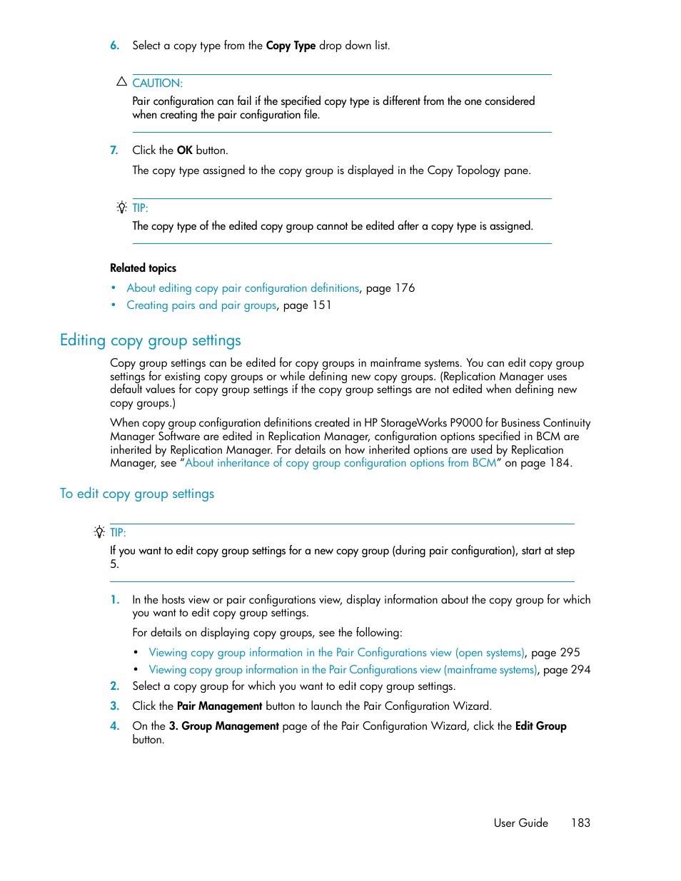 Editing copy group settings | HP XP P9000 Command View Advanced Edition Software User Manual | Page 183 / 478