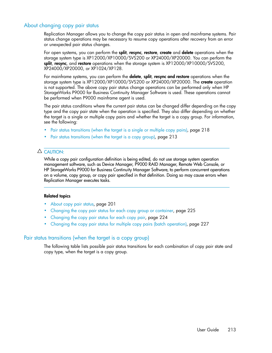 About changing copy pair status | HP XP P9000 Command View Advanced Edition Software User Manual | Page 213 / 478