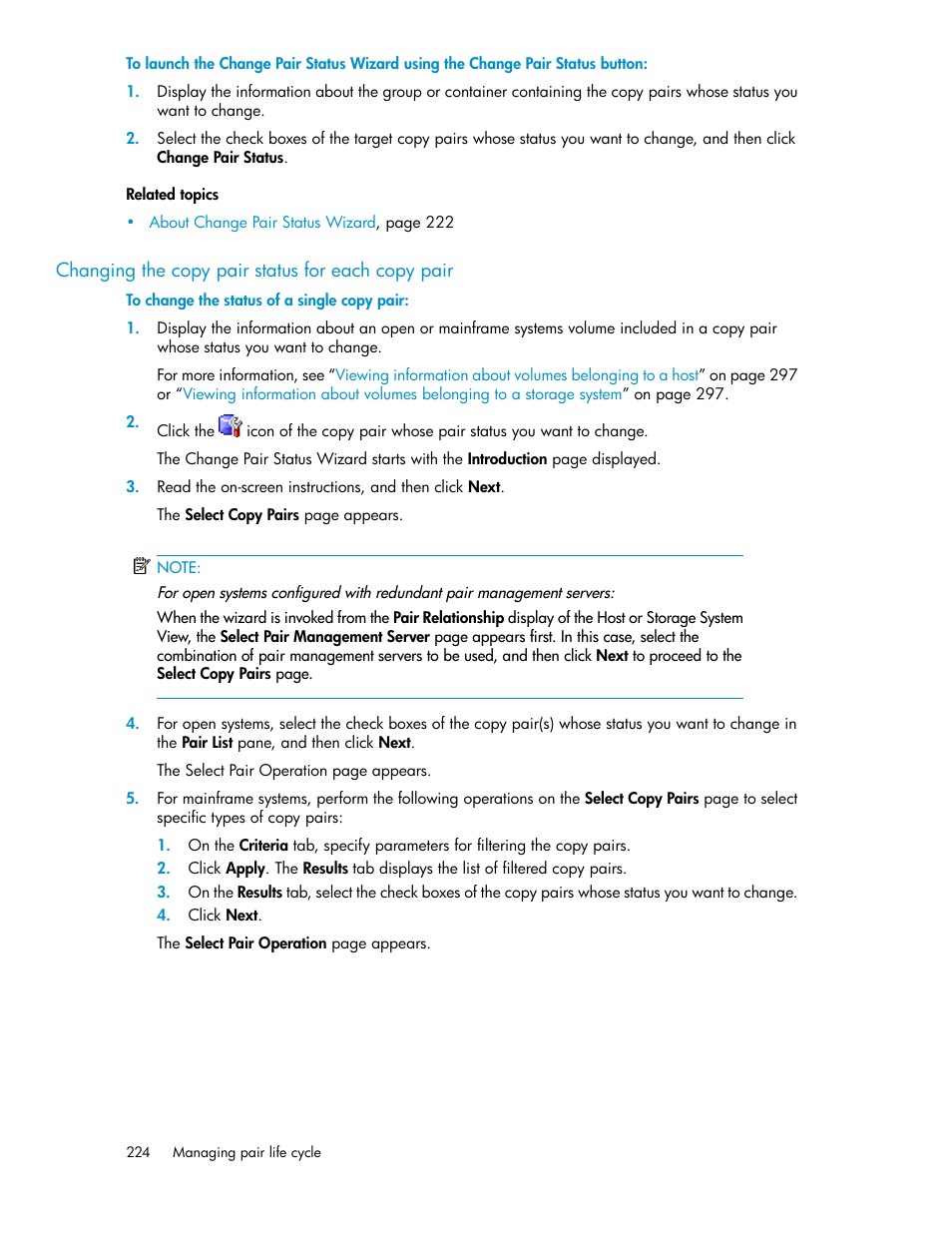 Changing the copy pair status for each copy pair | HP XP P9000 Command View Advanced Edition Software User Manual | Page 224 / 478