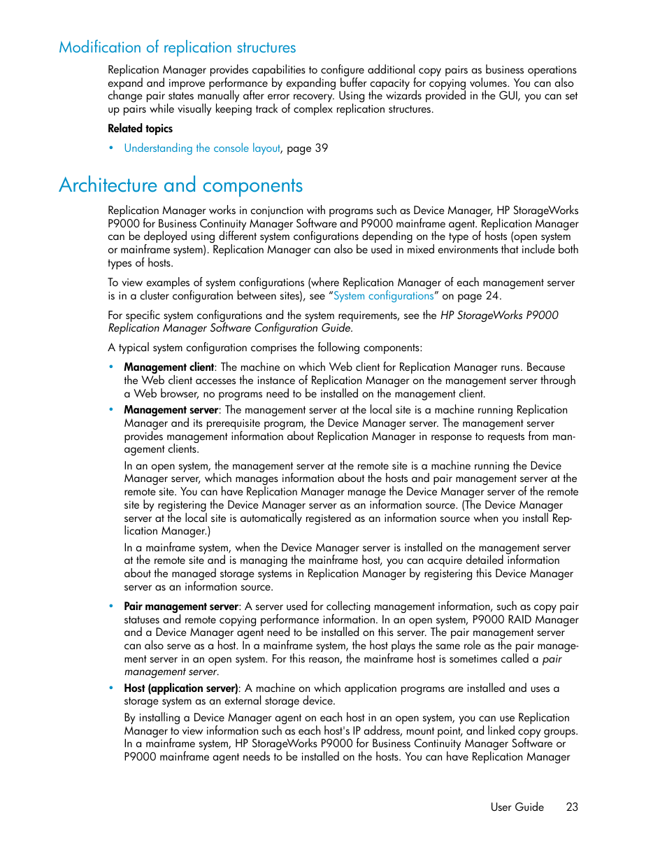 Architecture and components, Modification of replication structures | HP XP P9000 Command View Advanced Edition Software User Manual | Page 23 / 478