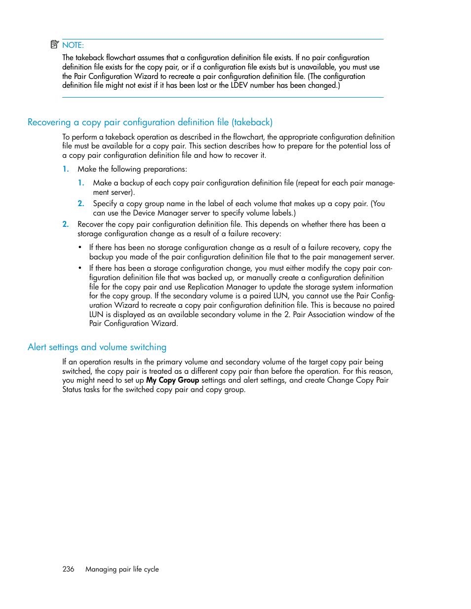 Alert settings and volume switching, 236 alert settings and volume switching | HP XP P9000 Command View Advanced Edition Software User Manual | Page 236 / 478