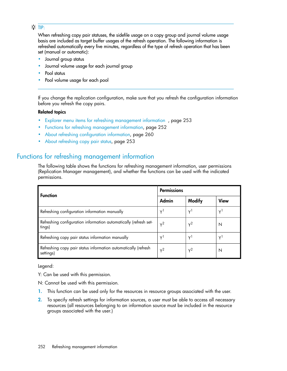 Functions for refreshing management information | HP XP P9000 Command View Advanced Edition Software User Manual | Page 252 / 478