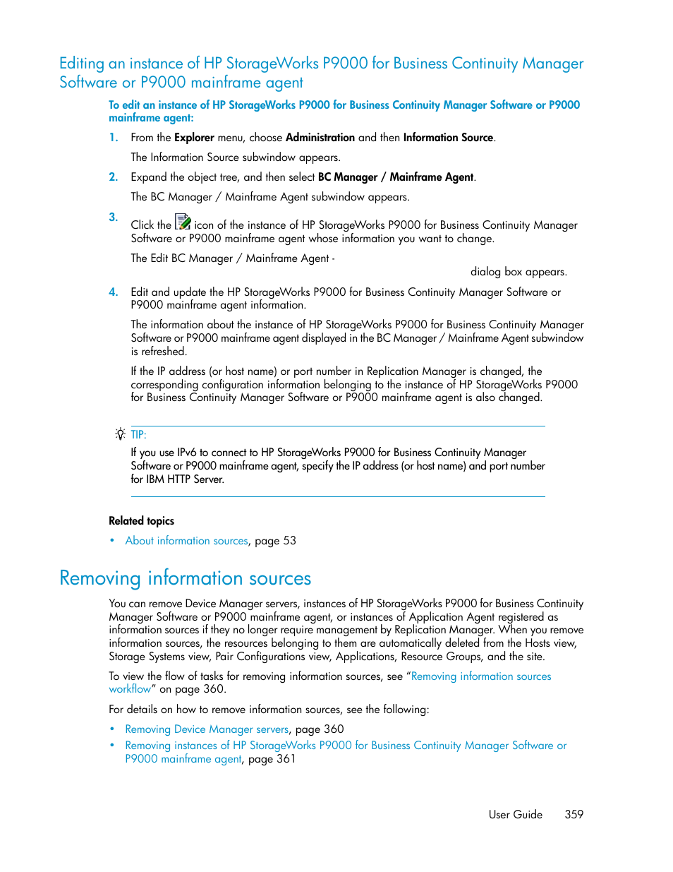 Removing information sources, P9000 mainframe agent | HP XP P9000 Command View Advanced Edition Software User Manual | Page 359 / 478