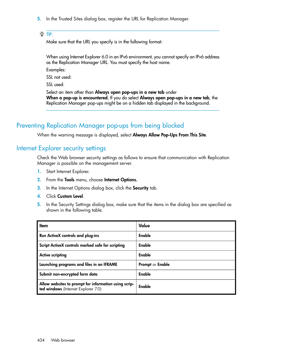 Internet explorer security settings | HP XP P9000 Command View Advanced Edition Software User Manual | Page 434 / 478