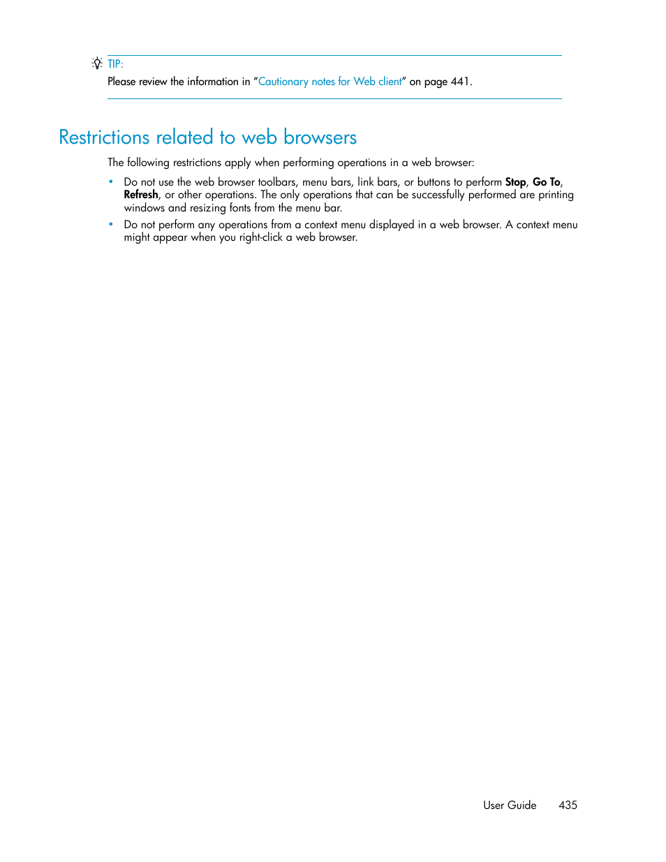Restrictions related to web browsers | HP XP P9000 Command View Advanced Edition Software User Manual | Page 435 / 478