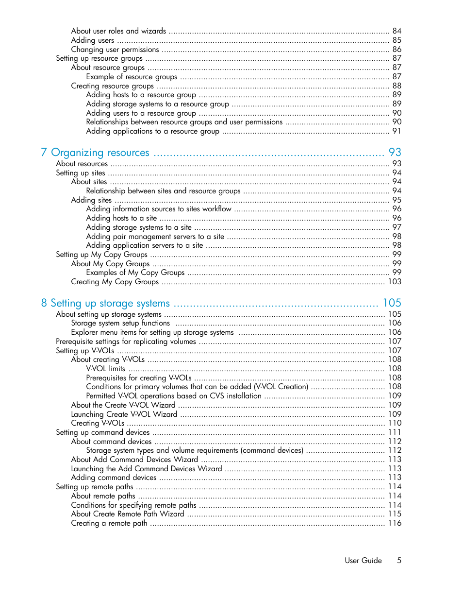 7 organizing resources, 8 setting up storage systems | HP XP P9000 Command View Advanced Edition Software User Manual | Page 5 / 478