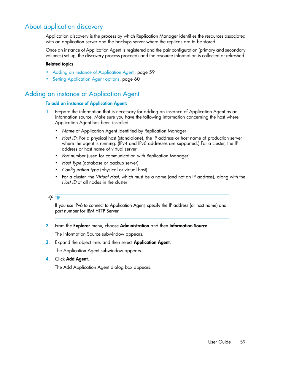 About application discovery, Adding an instance of application agent, 59 adding an instance of application agent | HP XP P9000 Command View Advanced Edition Software User Manual | Page 59 / 478