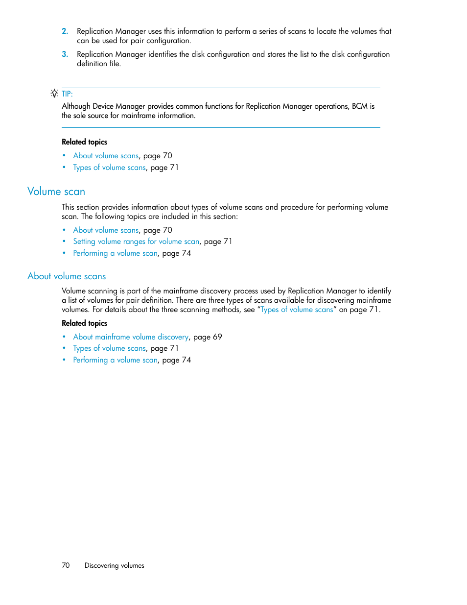 Volume scan, About volume scans | HP XP P9000 Command View Advanced Edition Software User Manual | Page 70 / 478