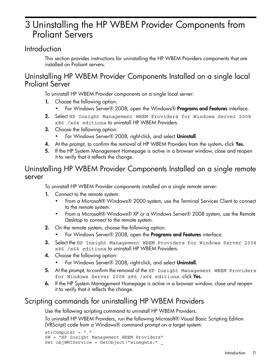 Introduction | HP Insight Management WBEM Providers User Manual | Page 11 / 38