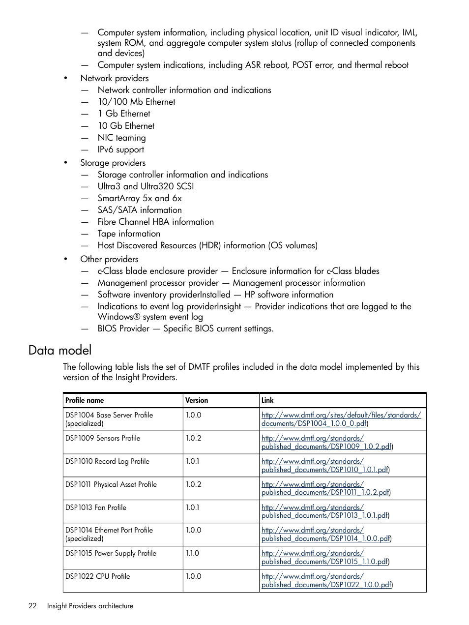 Data model | HP Insight Management WBEM Providers User Manual | Page 22 / 38