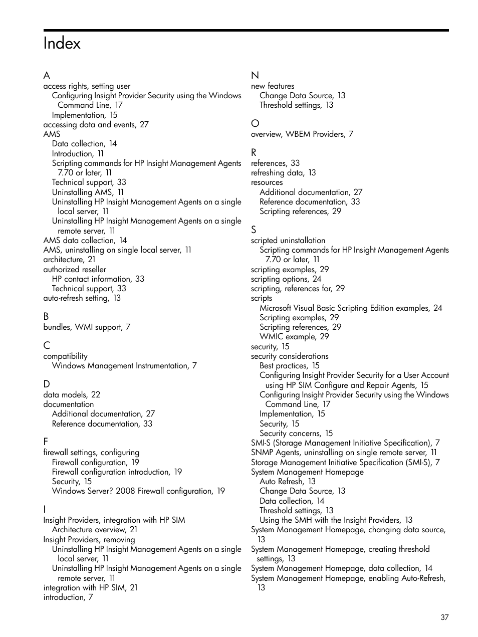 Index | HP Insight Management WBEM Providers User Manual | Page 37 / 38