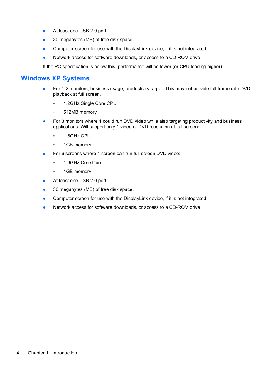 Windows xp systems | HP USB Dual Output USB Graphics Adapter User Manual | Page 10 / 27