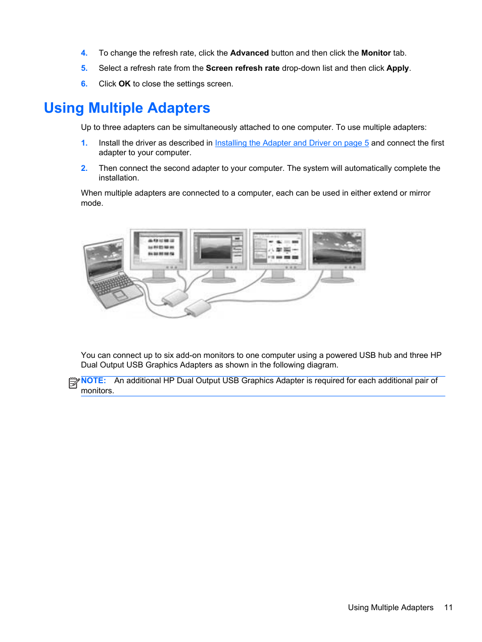 Using multiple adapters | HP USB Dual Output USB Graphics Adapter User Manual | Page 17 / 27