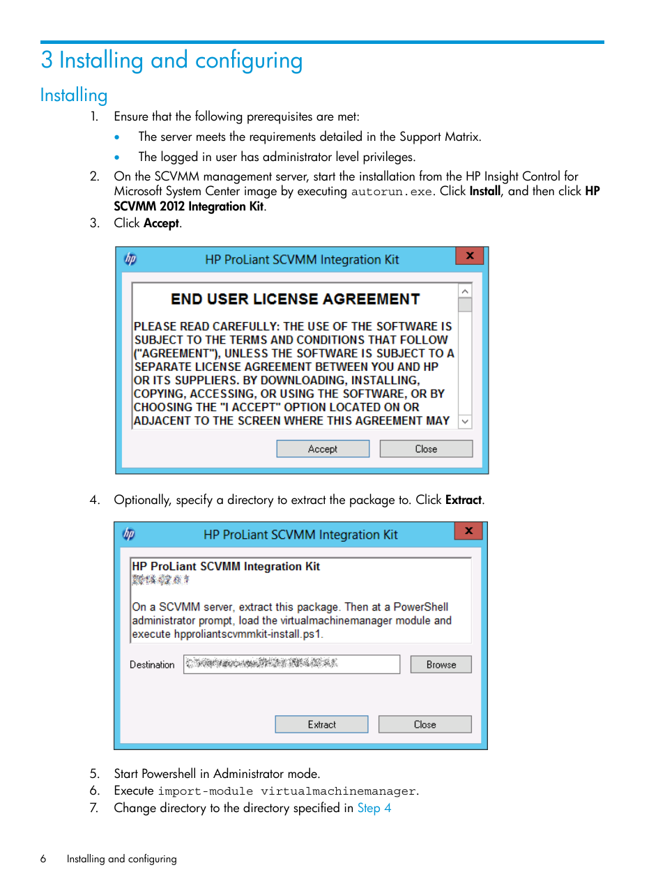 3 installing and configuring, Installing | HP OneView for Microsoft System Center User Manual | Page 6 / 15