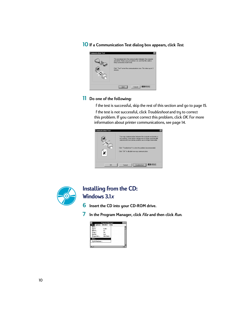 Installing from the cd: windows 3.1x, Installing from the cd: windows 3.1 x 6 | HP Deskjet 710c Printer User Manual | Page 10 / 90