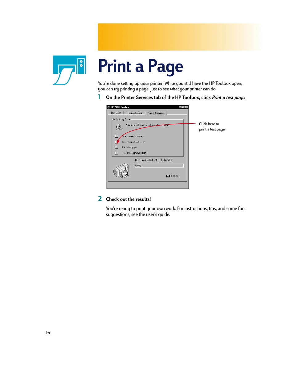 Print a page | HP Deskjet 710c Printer User Manual | Page 16 / 90