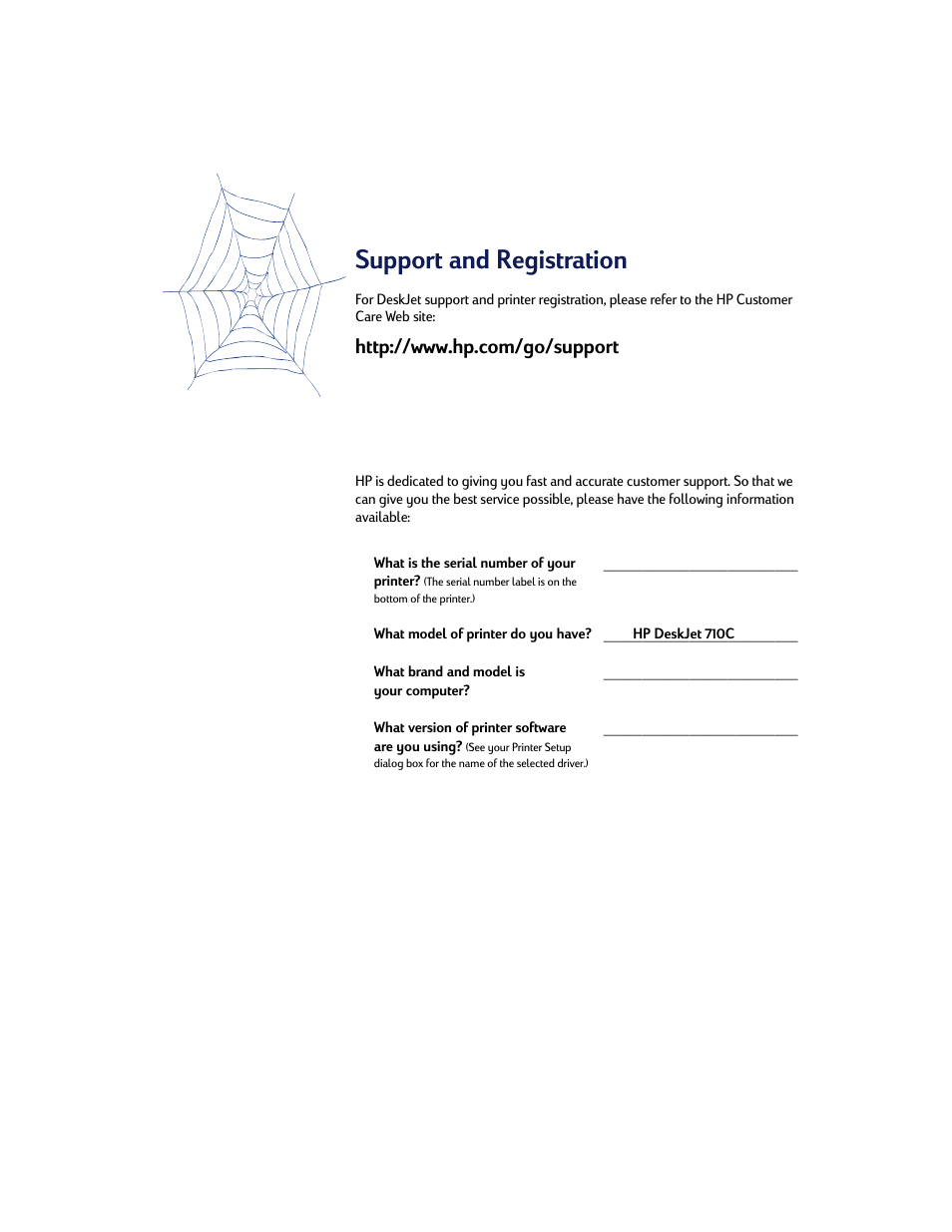 Support and registration | HP Deskjet 710c Printer User Manual | Page 17 / 90