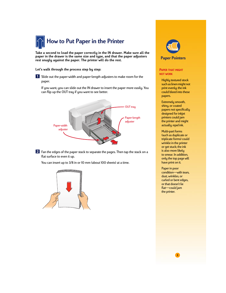 How to put paper in the printer, Paper pointers | HP Deskjet 710c Printer User Manual | Page 24 / 90