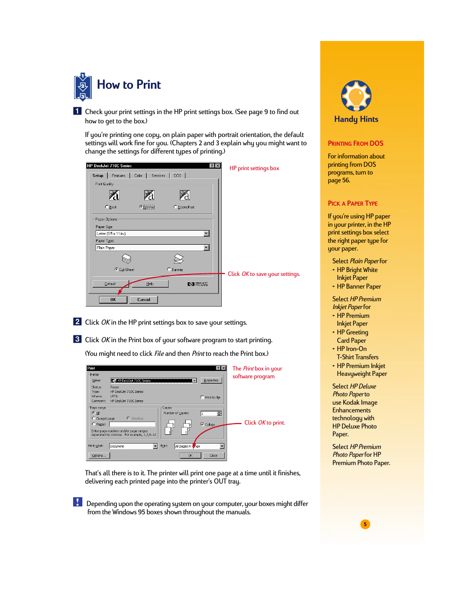 How to print, Handy hints | HP Deskjet 710c Printer User Manual | Page 26 / 90