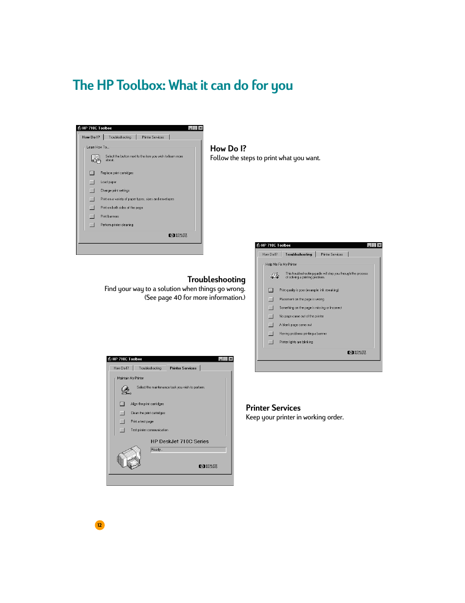 The hp toolbox: what it can do for you | HP Deskjet 710c Printer User Manual | Page 33 / 90