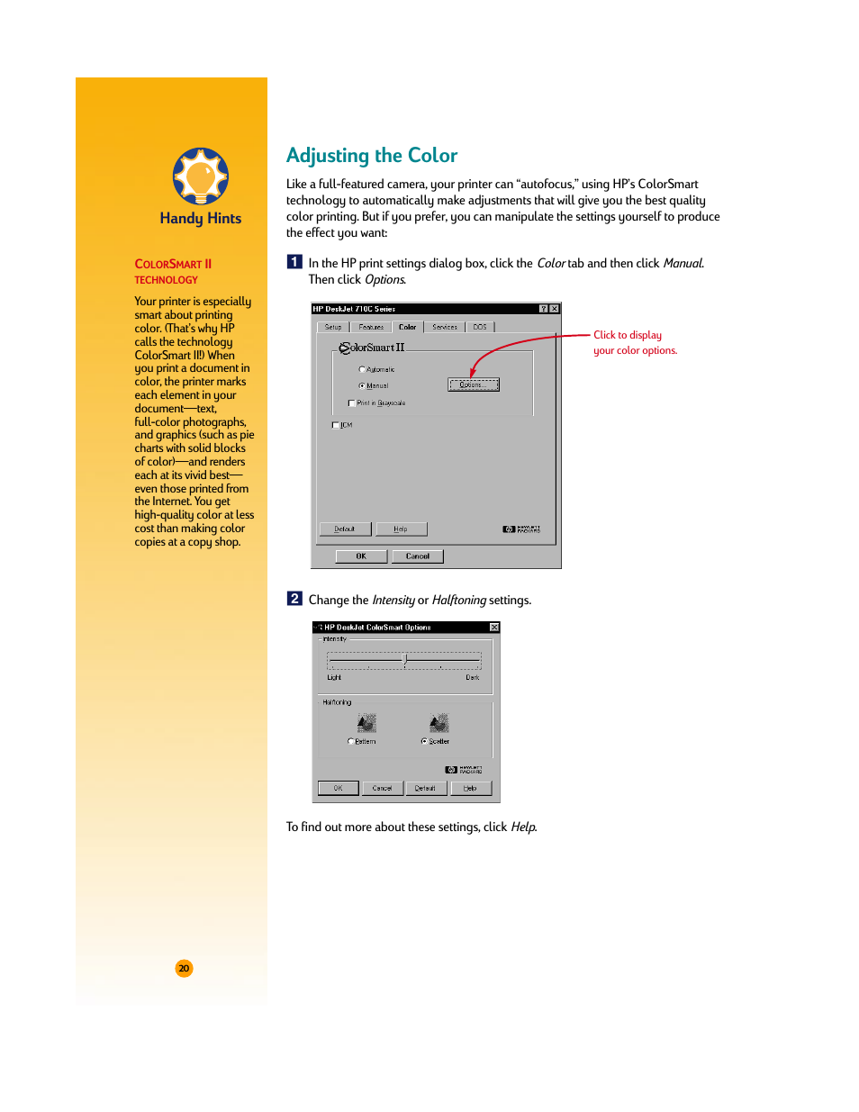 Adjusting the color | HP Deskjet 710c Printer User Manual | Page 41 / 90