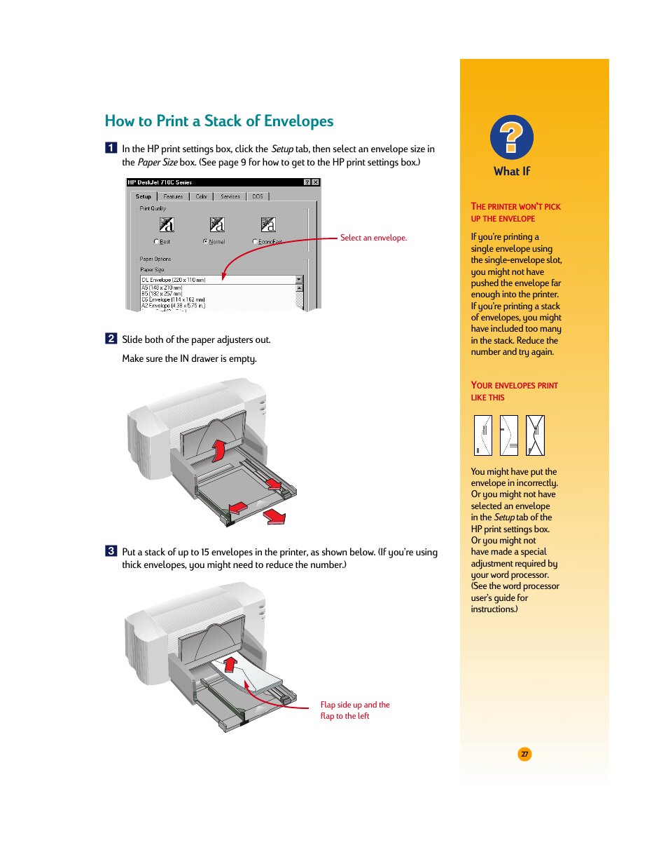 How to print a stack of envelopes, What if | HP Deskjet 710c Printer User Manual | Page 48 / 90