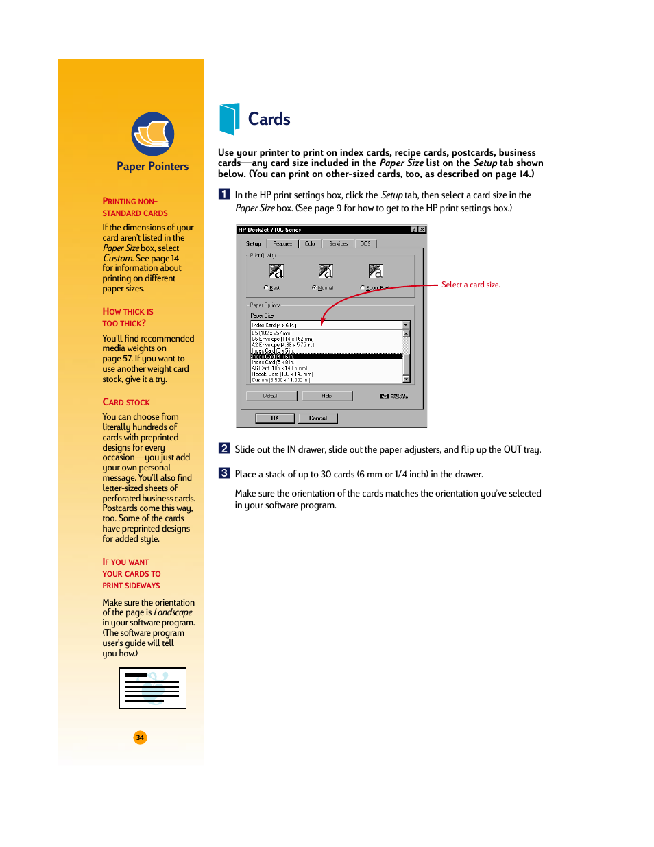 Cards, Paper pointers | HP Deskjet 710c Printer User Manual | Page 55 / 90