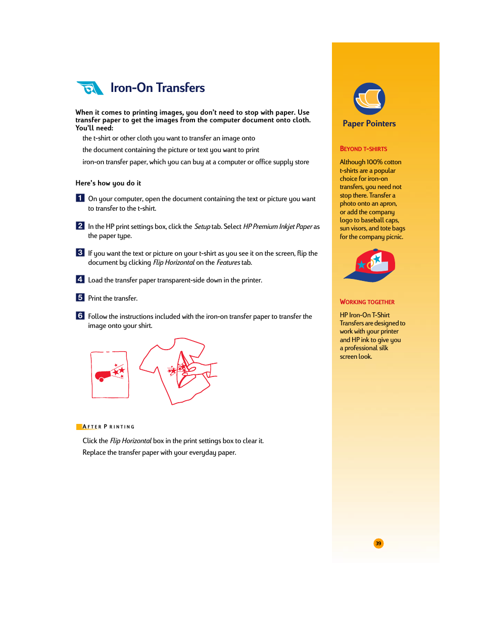 Iron-on transfers, Paper pointers | HP Deskjet 710c Printer User Manual | Page 60 / 90