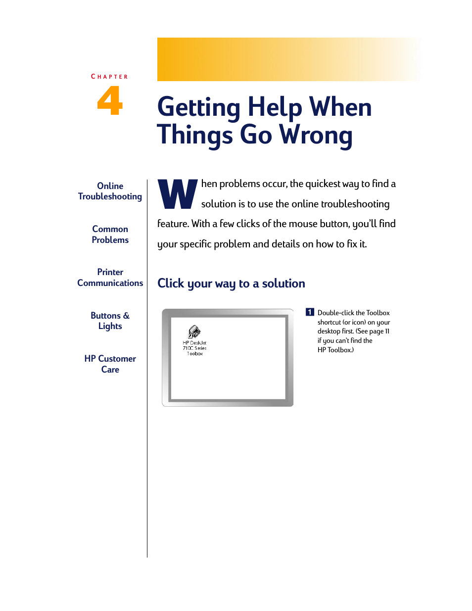 Getting help when things go wrong, Click your way to a solution | HP Deskjet 710c Printer User Manual | Page 61 / 90