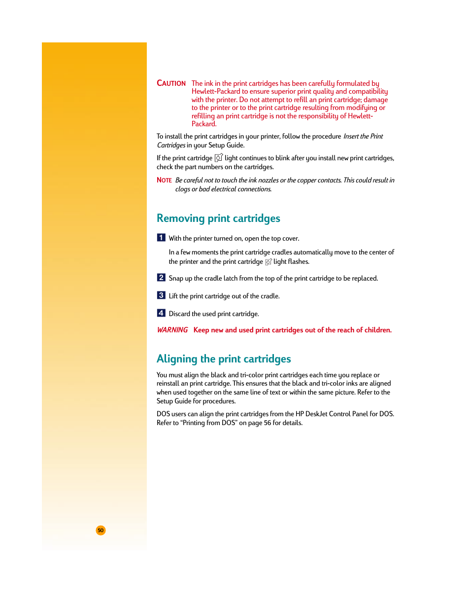 Removing print cartridges, Aligning the print cartridges | HP Deskjet 710c Printer User Manual | Page 71 / 90