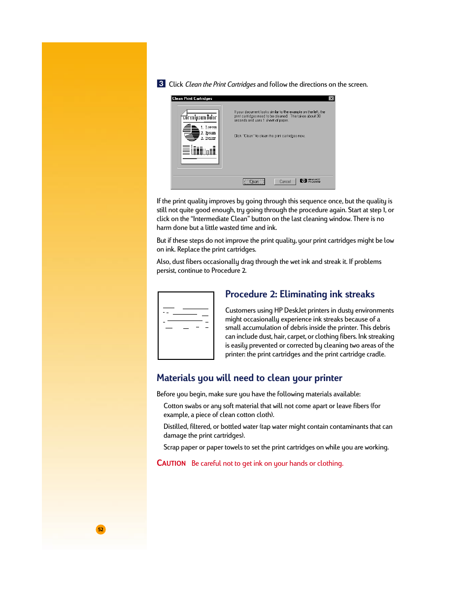 Procedure 2: eliminating ink streaks, Materials you will need to clean your printer | HP Deskjet 710c Printer User Manual | Page 73 / 90