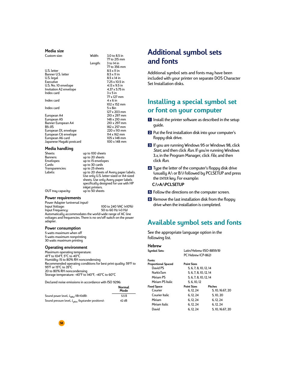 Additional symbol sets and fonts, Available symbol sets and fonts | HP Deskjet 710c Printer User Manual | Page 79 / 90