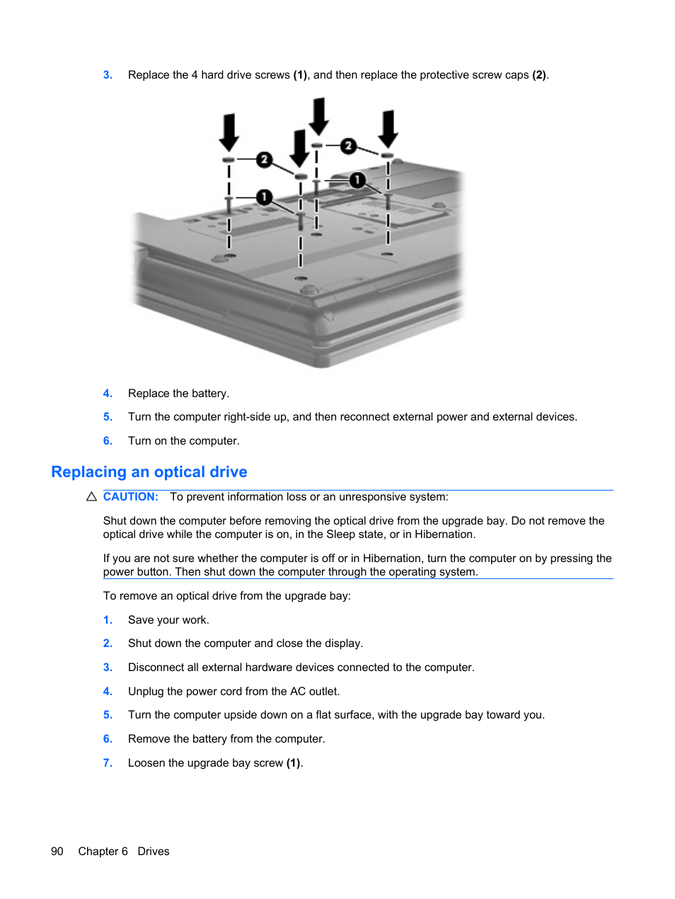 Replacing an optical drive | HP ProBook 6555b Notebook-PC User Manual | Page 100 / 176