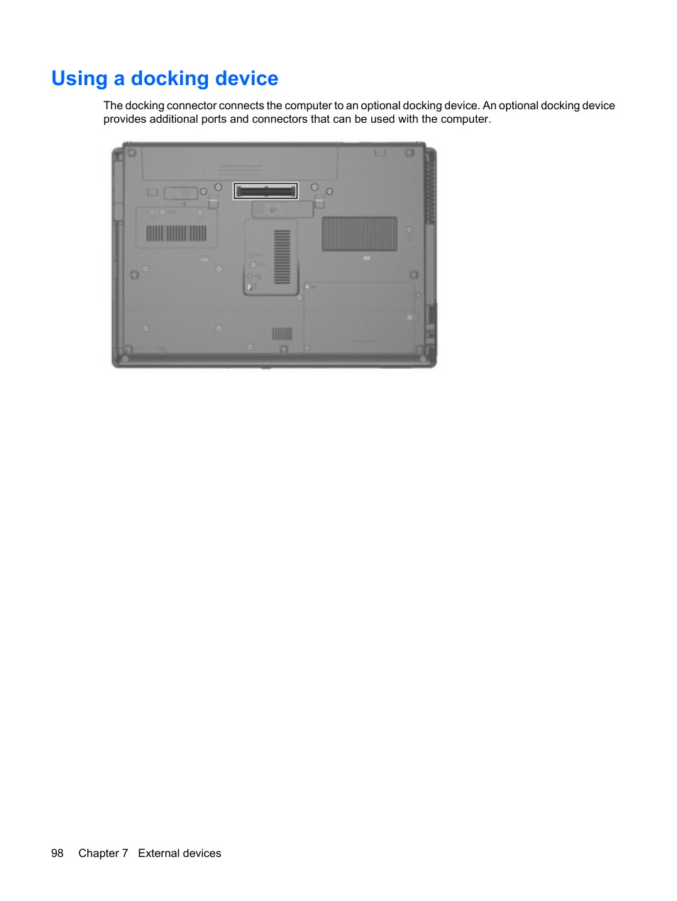 Using a docking device | HP ProBook 6555b Notebook-PC User Manual | Page 108 / 176