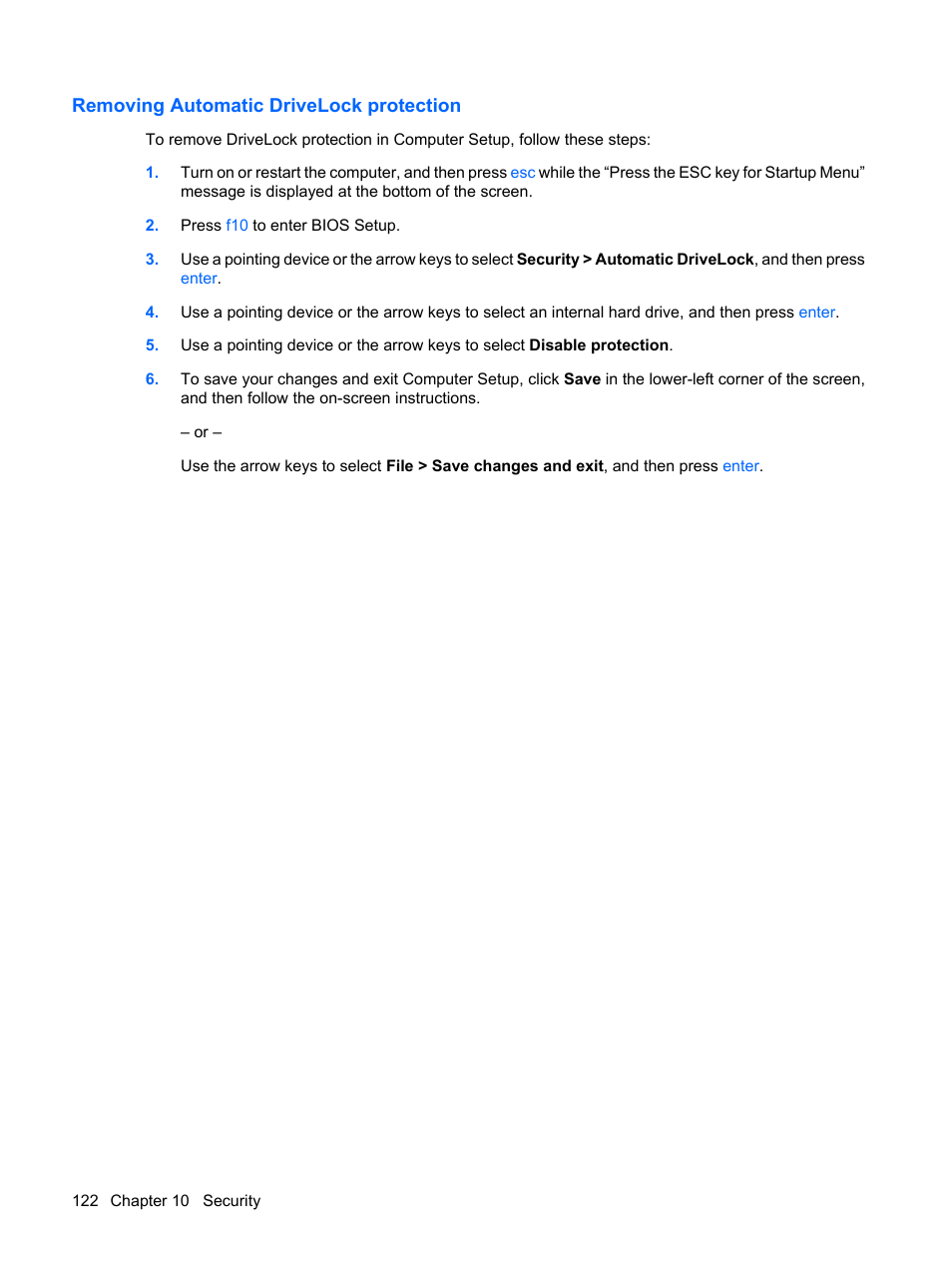 Removing automatic drivelock protection | HP ProBook 6555b Notebook-PC User Manual | Page 132 / 176