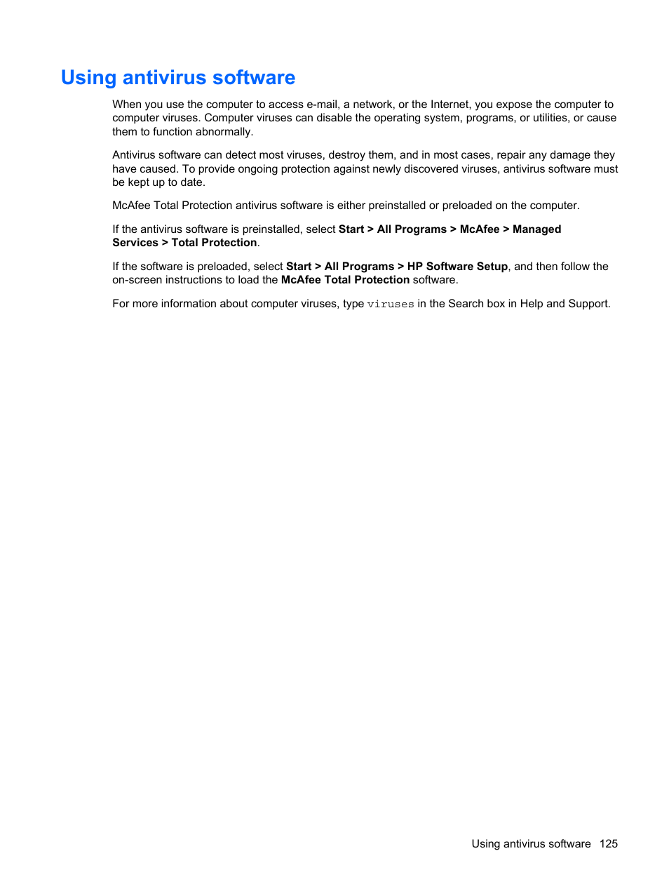 Using antivirus software | HP ProBook 6555b Notebook-PC User Manual | Page 135 / 176
