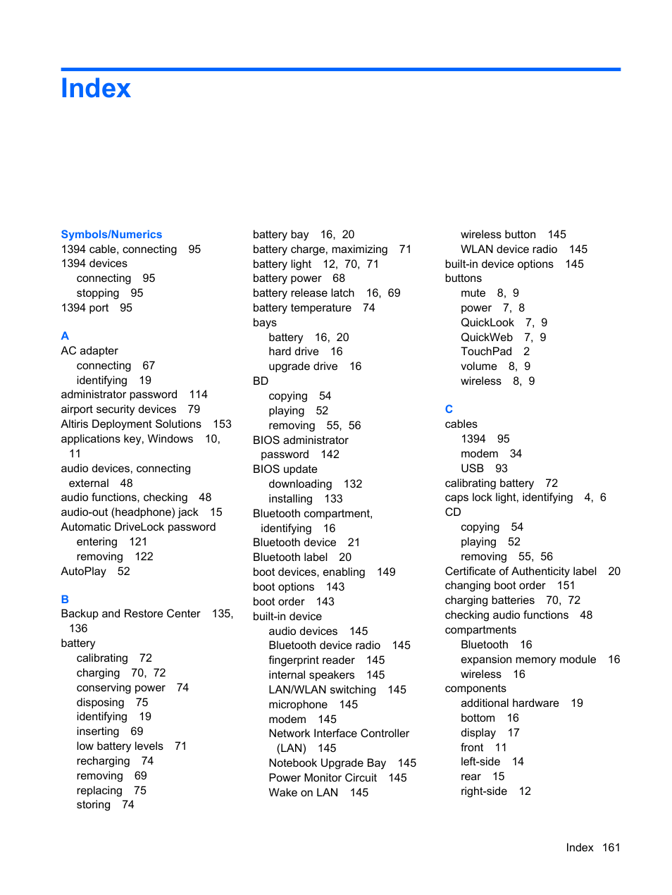 Index | HP ProBook 6555b Notebook-PC User Manual | Page 171 / 176