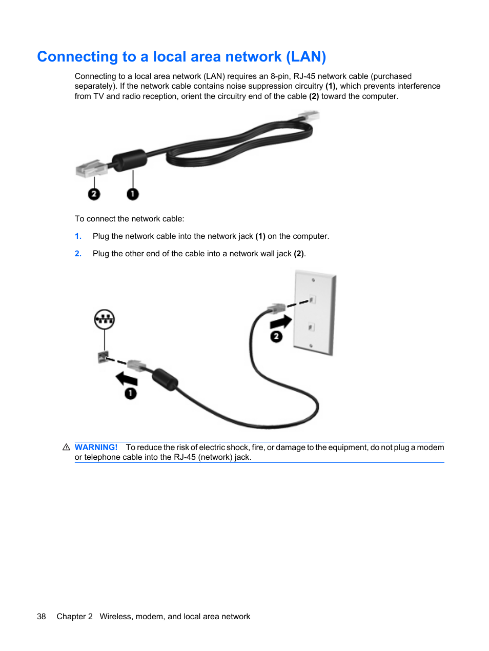 Connecting to a local area network (lan) | HP ProBook 6555b Notebook-PC User Manual | Page 48 / 176