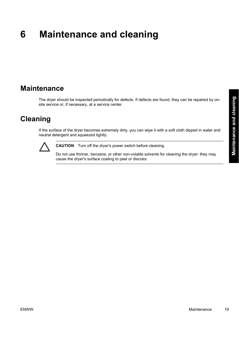 6maintenance and cleaning, Maintenance, Cleaning | HP Designjet 10000s Printer series User Manual | Page 23 / 34