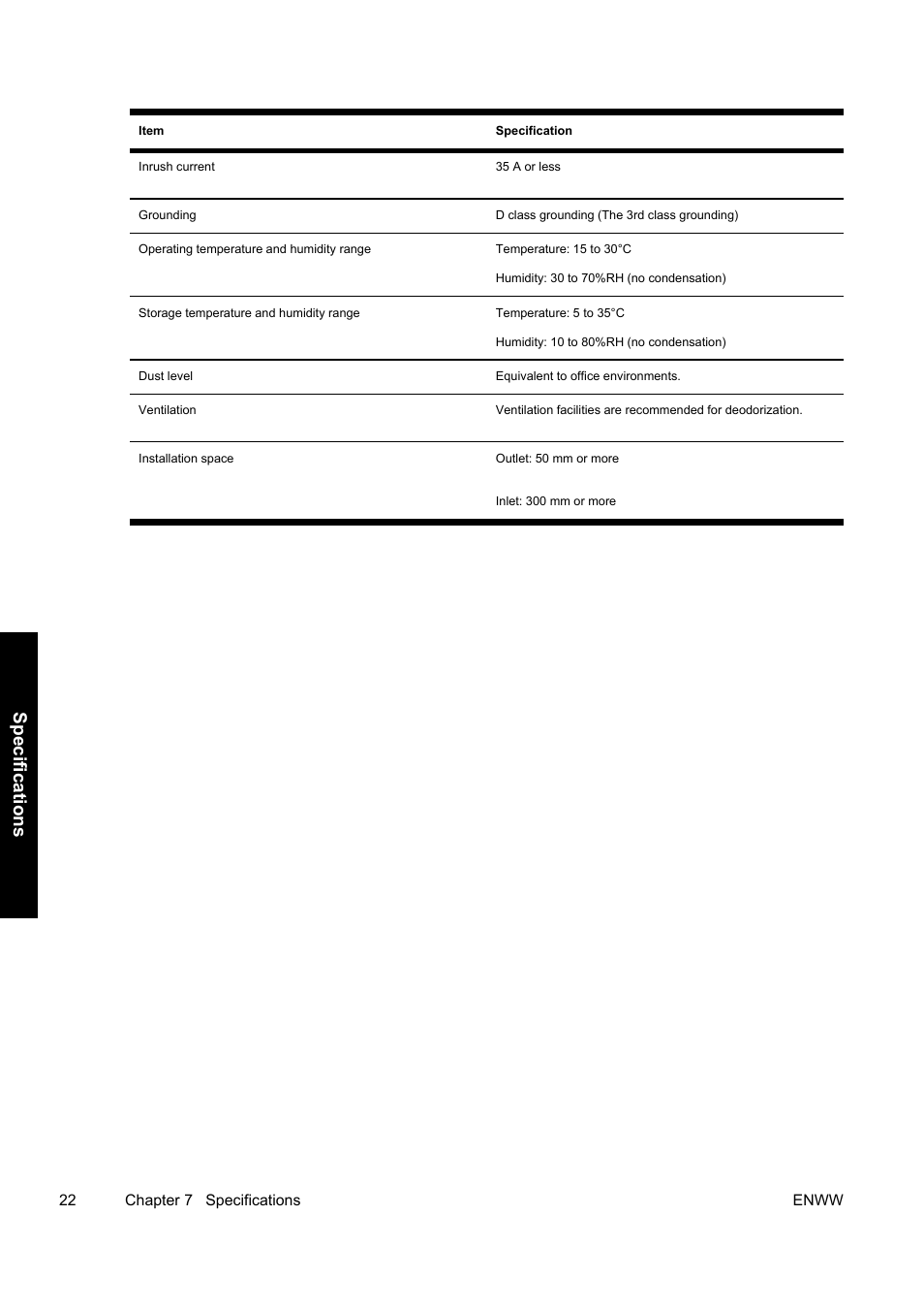 Specifications | HP Designjet 10000s Printer series User Manual | Page 26 / 34