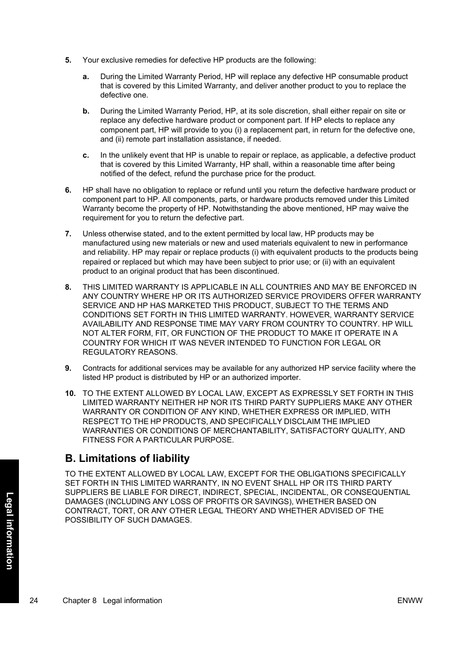 B. limitations of liability | HP Designjet 10000s Printer series User Manual | Page 28 / 34