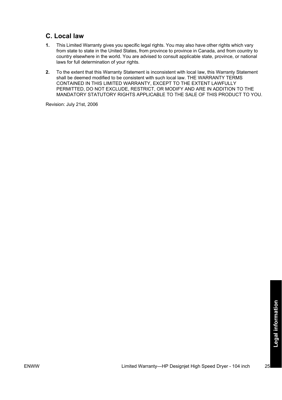 C. local law | HP Designjet 10000s Printer series User Manual | Page 29 / 34
