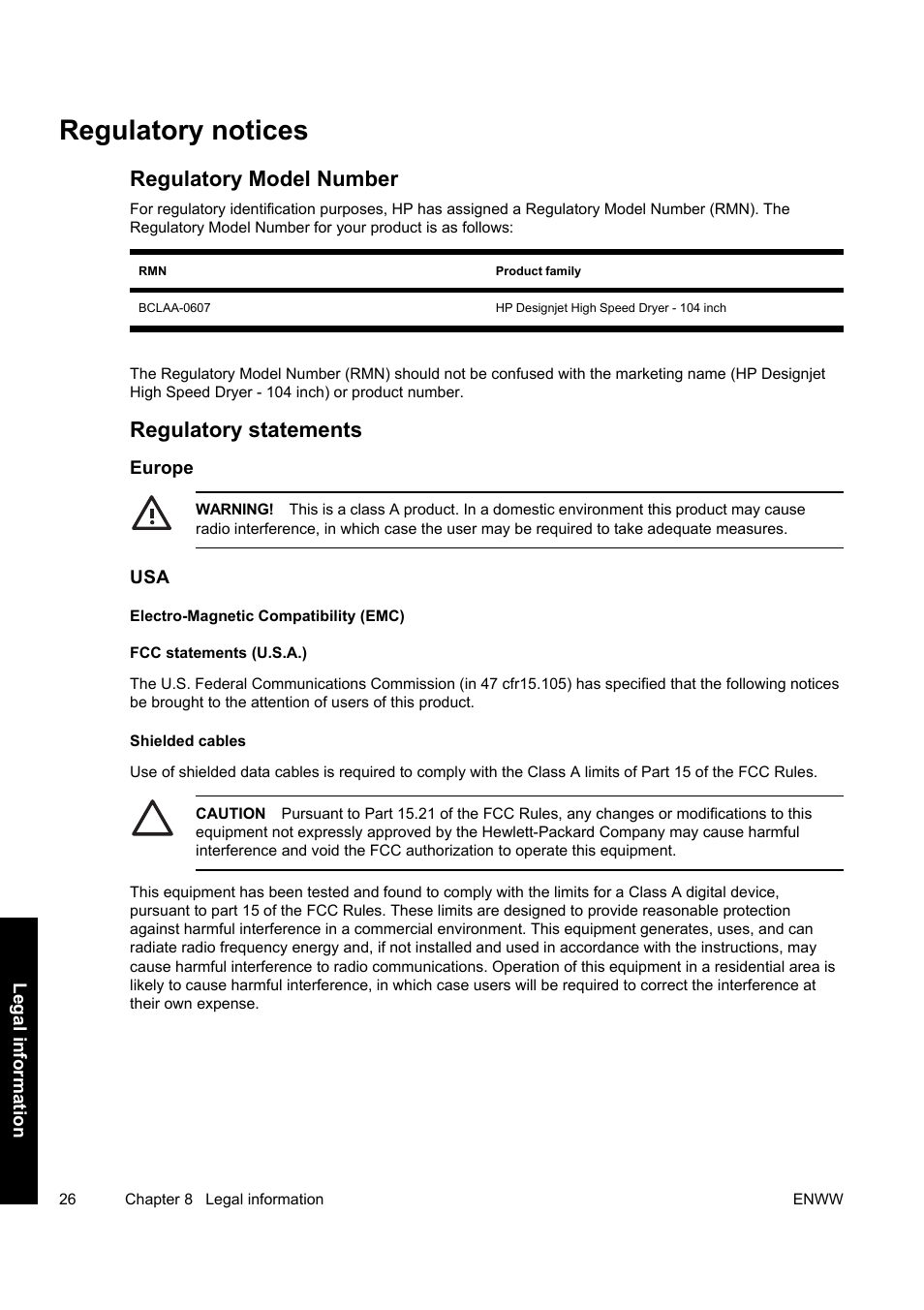 Regulatory notices, Regulatory model number, Regulatory statements | HP Designjet 10000s Printer series User Manual | Page 30 / 34