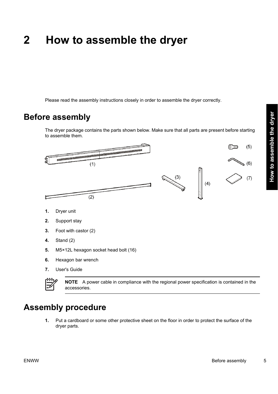 2how to assemble the dryer, Before assembly, Assembly procedure | HP Designjet 10000s Printer series User Manual | Page 9 / 34