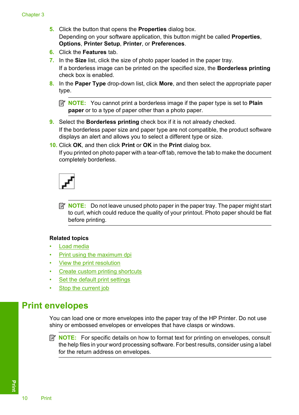 Print envelopes | HP Deskjet D1668 Printer User Manual | Page 12 / 60
