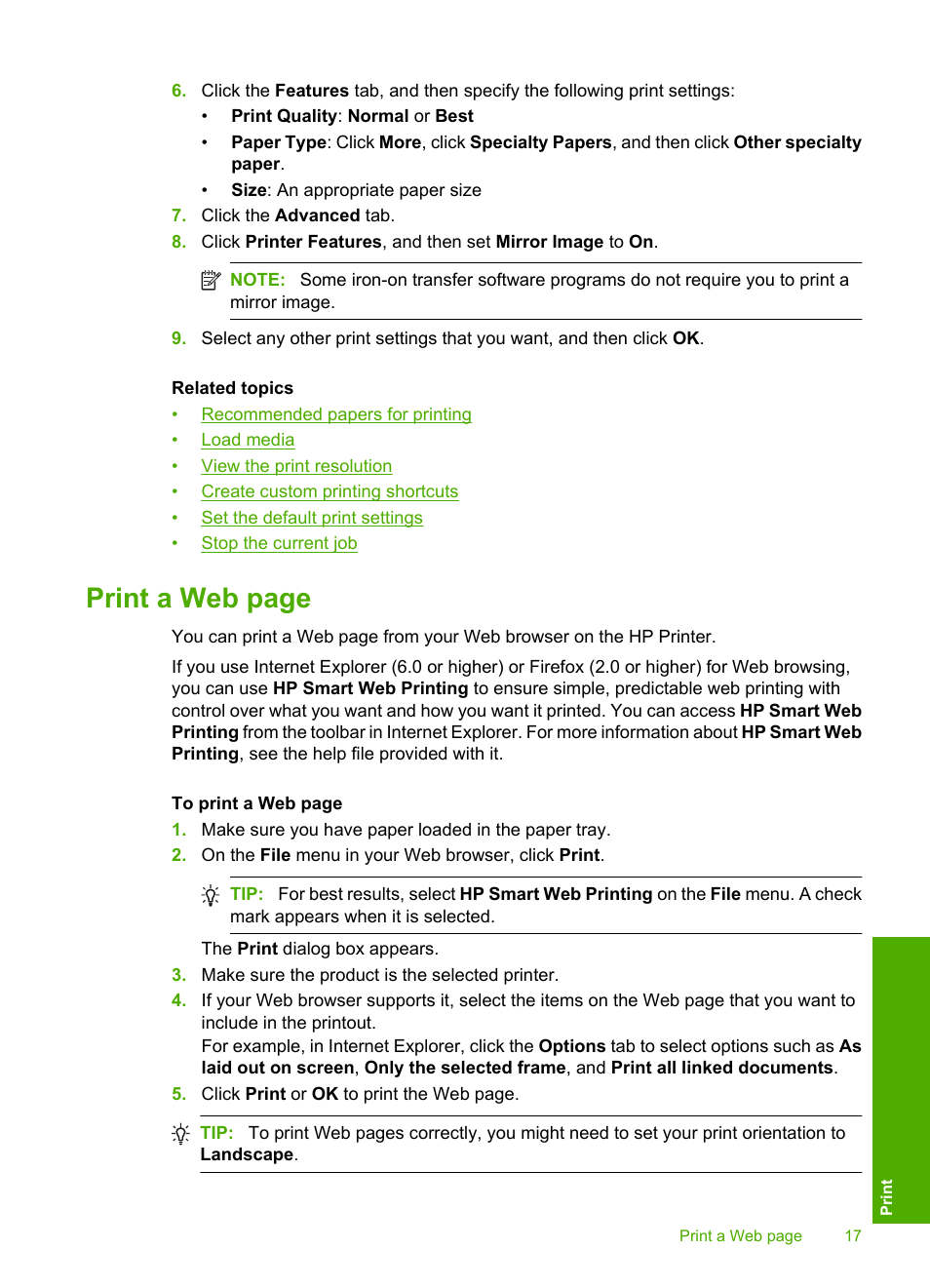Print a web page | HP Deskjet D1668 Printer User Manual | Page 19 / 60