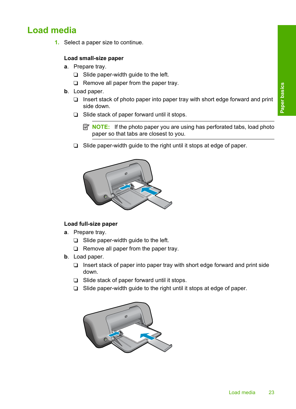 Load media | HP Deskjet D1668 Printer User Manual | Page 25 / 60