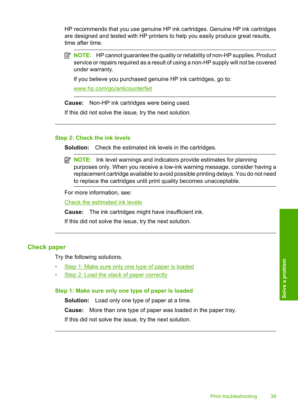 Check paper, Step 2: check the ink levels | HP Deskjet D1668 Printer User Manual | Page 41 / 60