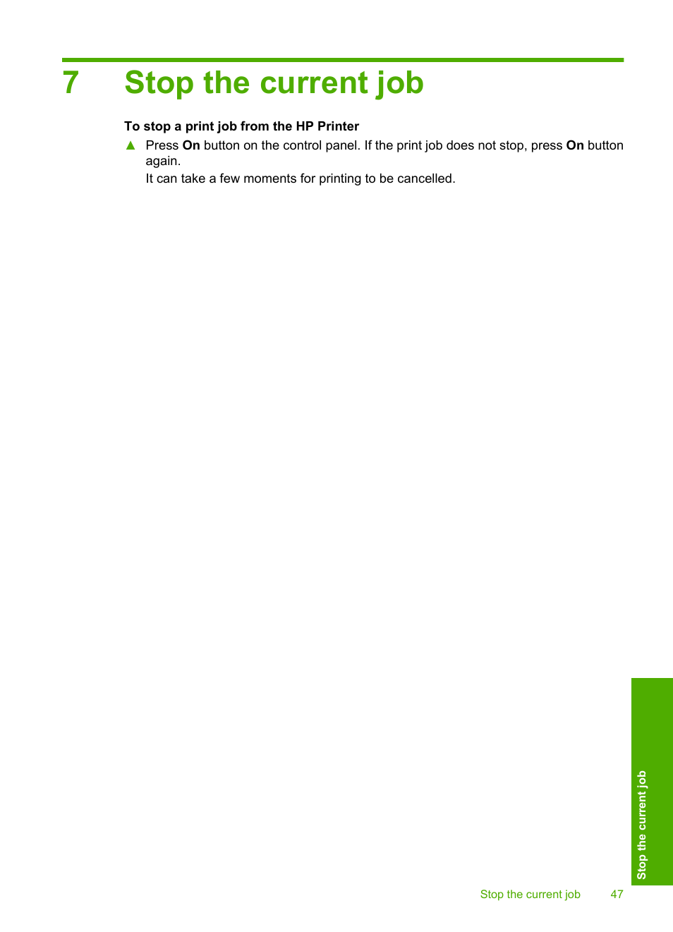 Stop the current job, 7stop the current job | HP Deskjet D1668 Printer User Manual | Page 49 / 60