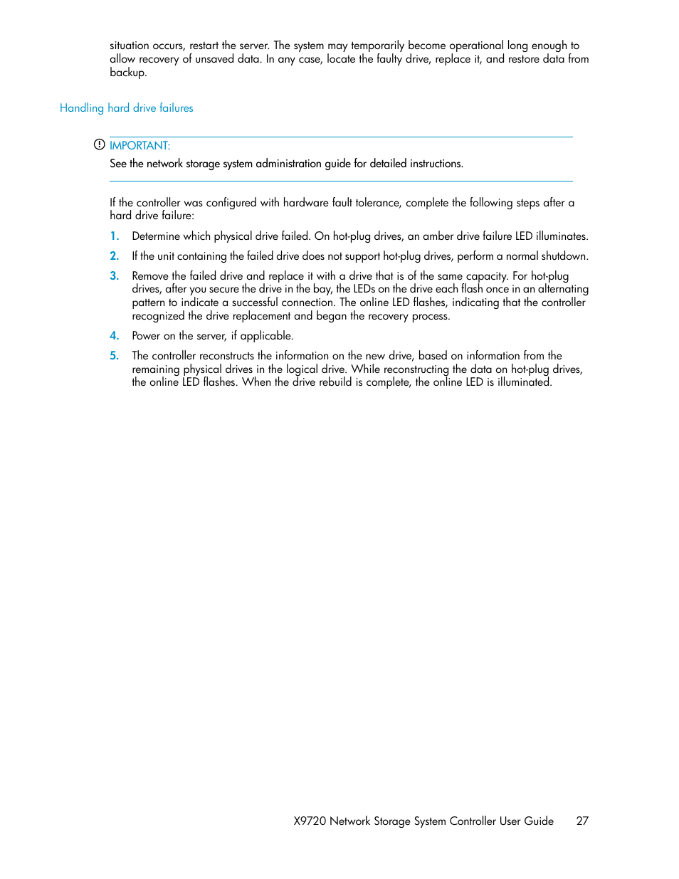 Handling hard drive failures | HP StoreAll Storage User Manual | Page 27 / 50